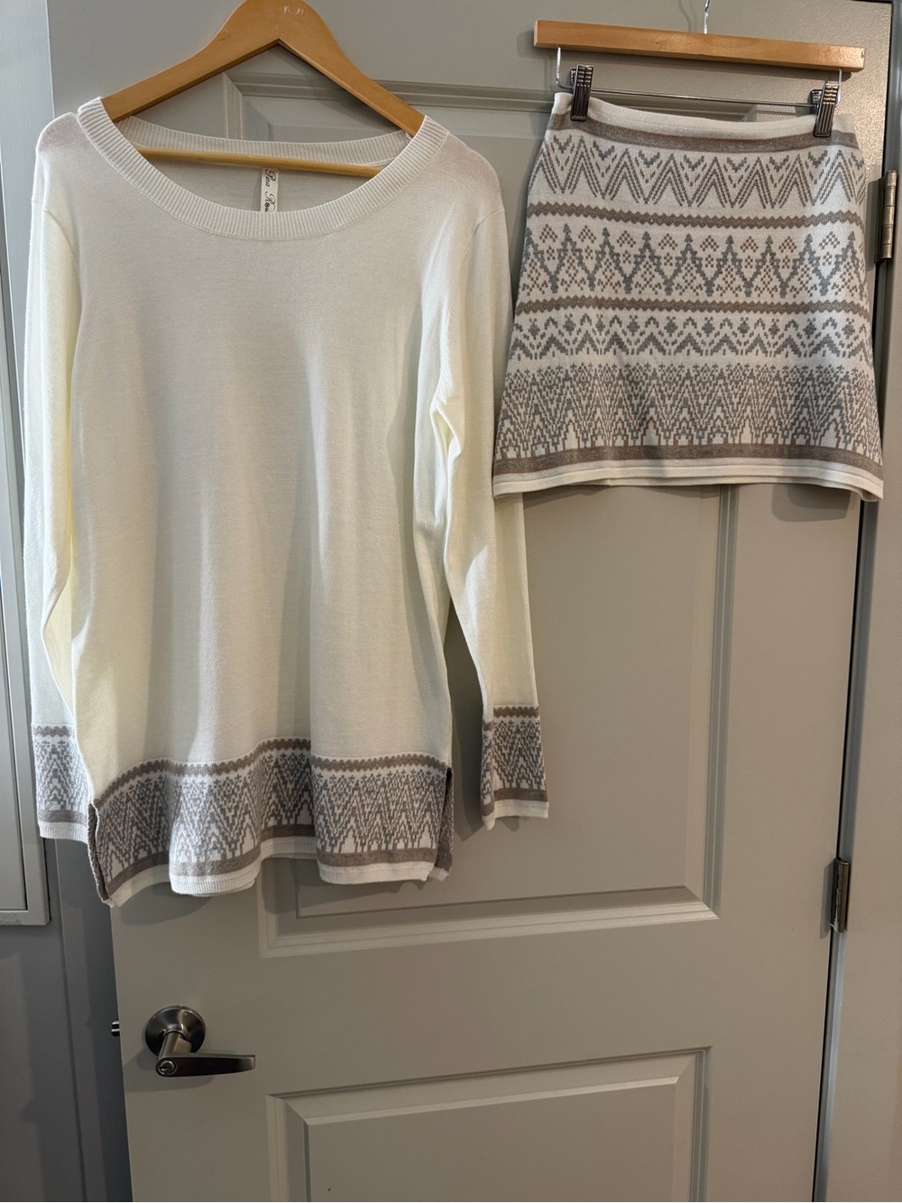 Ivory & Gray Knit Skirt Set - Fair Isle Mini - Picture 3 of 6